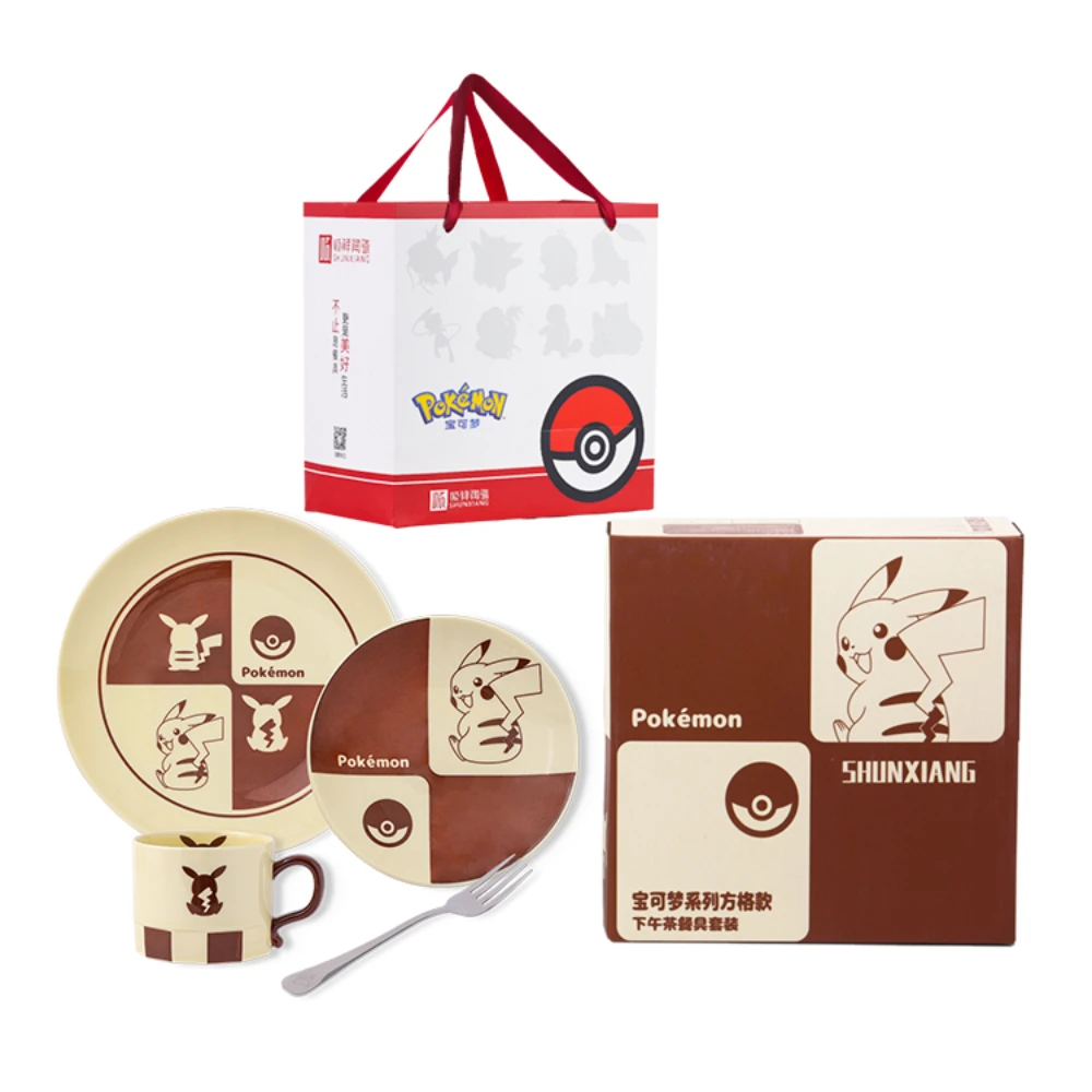 

Набор керамической посуды SHUNXIANG Pokémon, многоразовые тарелки и чашки для послеобеденного чая с милым мультяшным рисунком, набор микроволновой печи, безопасная домашняя посуда
