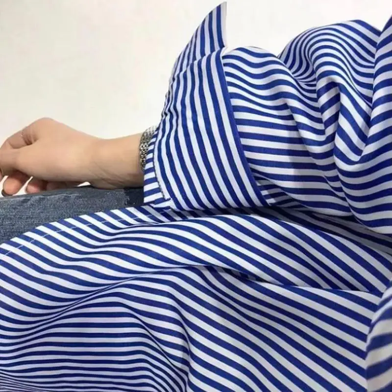 Blue Striped All-match Youth Trend Blouse Women Clothing Spring Autumn New Long Sleeve Polo Neck Vintage Shirt Tops Casual Trend