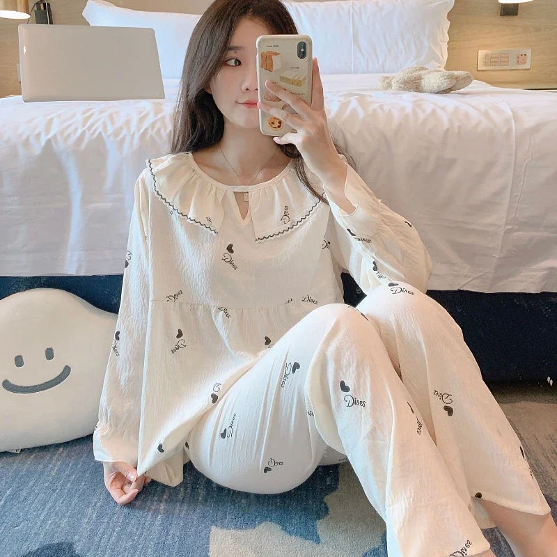 Pullover piyama lengan panjang wanita, baju tidur lengan panjang motif lucu, awan gelembung, baju tidur longgar nyaman ventilasi lembut musim semi dan musim gugur