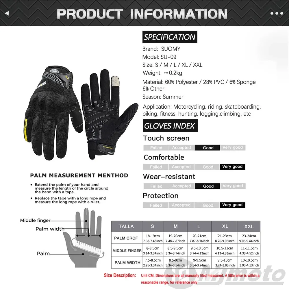 Breathable Full Finger Racing Motorcycle Gloves Quality Stylishly Decorated Antiskid Wearable Gloves Size M-XXL Black