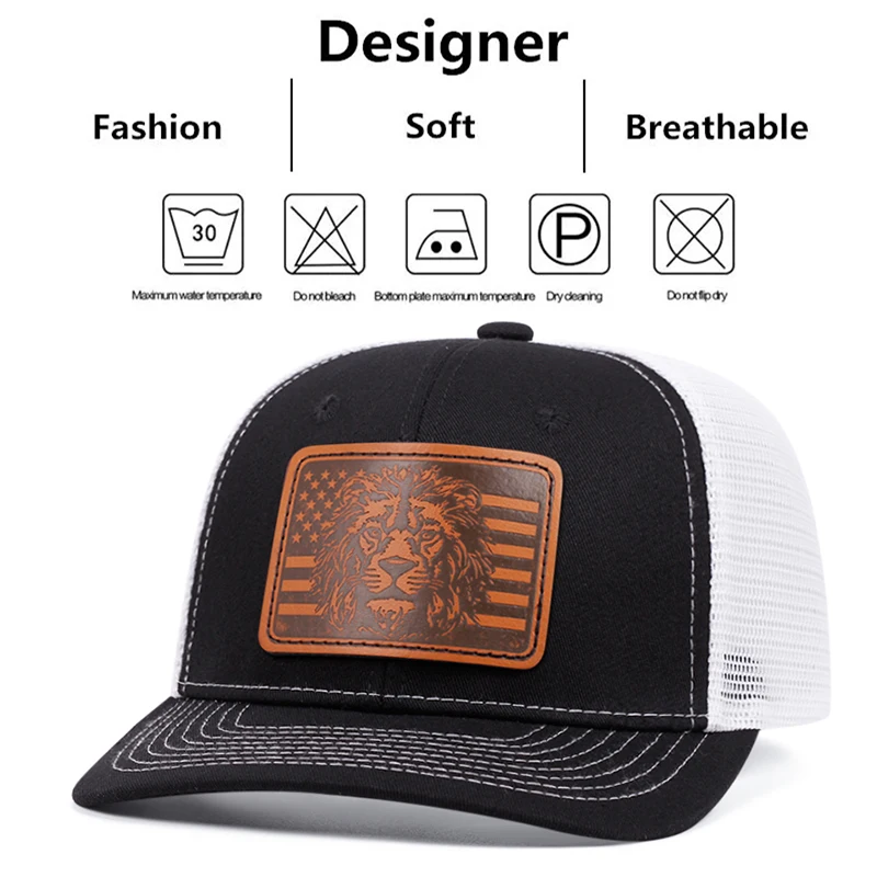 NEW Lion Leather Mesh Hat Fashion Duck Tongue Hat Adjustable Sunshade Truck Cowboy Hat Men\'s Hip Hop Baseball Hat Truck Caps