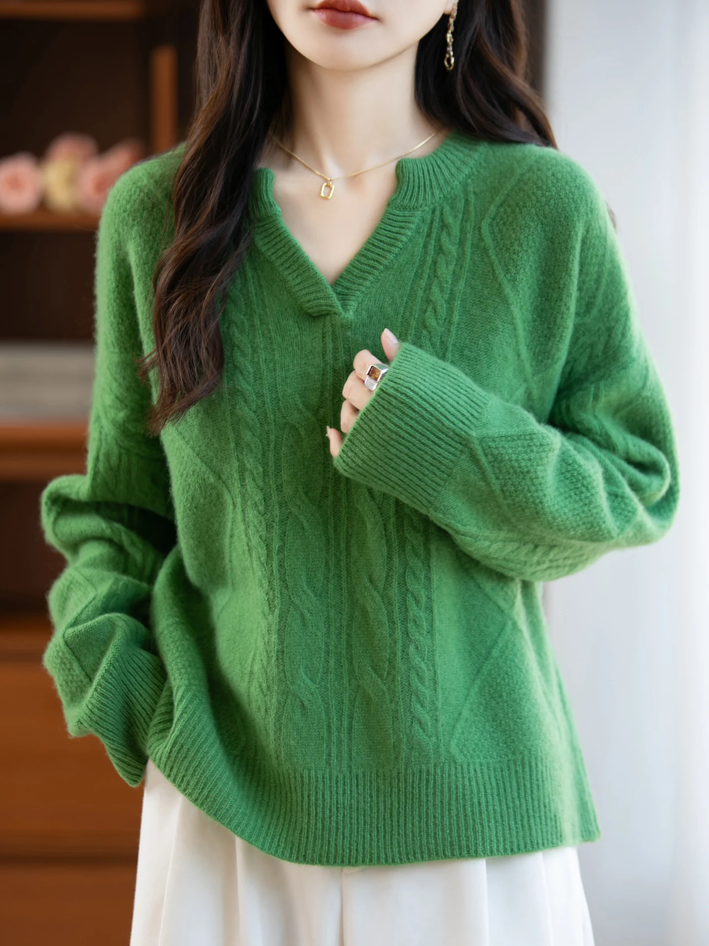 

TLOML новый женский вязаный пуловер с v-образным вырезом, толстый кашемировый свитер, повседневный свободный трикотаж из 100% мериносовой шерсти, осень-зима, теплые топы