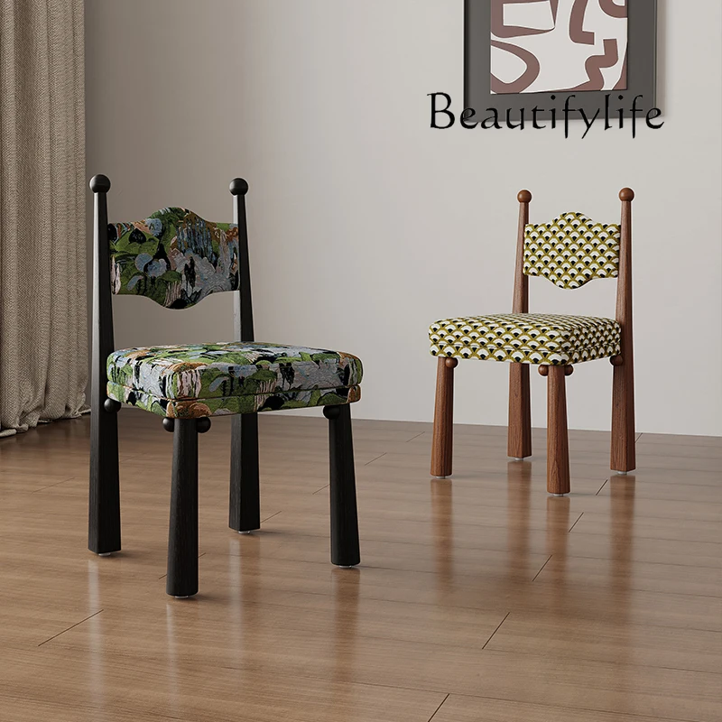 Medieval solid wood dining chair home dining table back chair restaurant French wabi style retro dining table chair