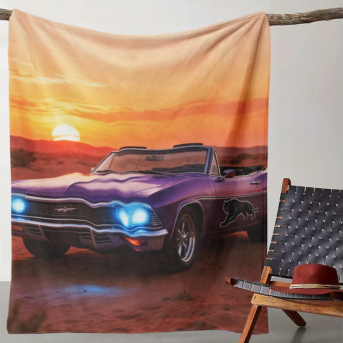 

1 Vintage Desert Purple Car Black Panther Blanket American Muscle Car Flannel Throw Blanket