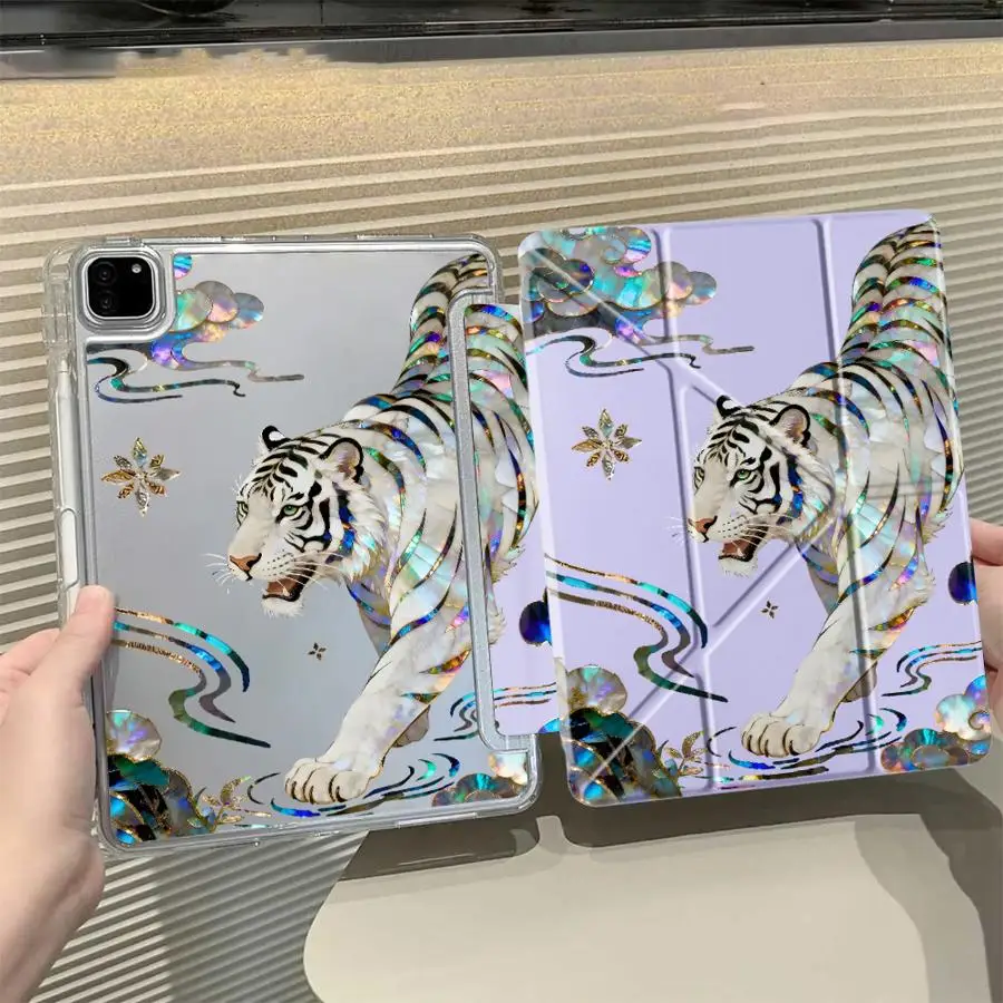 Cartoon Tiger Art Tablet Case For iPad Air 4 5 M3 M2 1 2 M4 11inch Pro 11th 10th 9th 8th 7th 12.9inch Mini 6 7 2025 Y-Fold