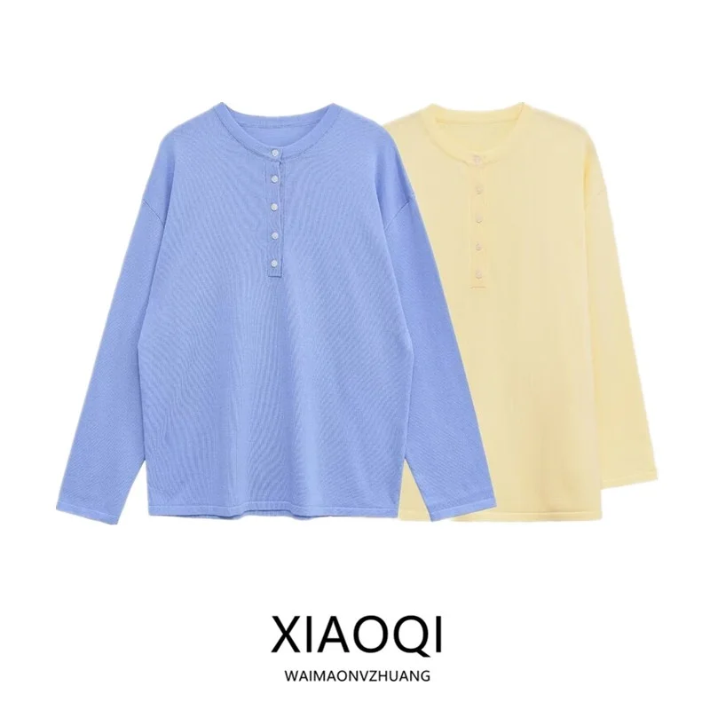 เสื้อสเวตเตอร์ถักทรงหลวม แขนยาว คอกลม แบบเรียบง่าย ติดกระดุม แฟชั่นผู้หญิง สำหรับฤดูใบไม้ร่วง รุ่นใหม่ล่าสุด ปี 2025 เหมาะสำหรับใส่ไปทำงาน สไตล์เรียบหรู ผ้าถักเนื้อนุ่ม...