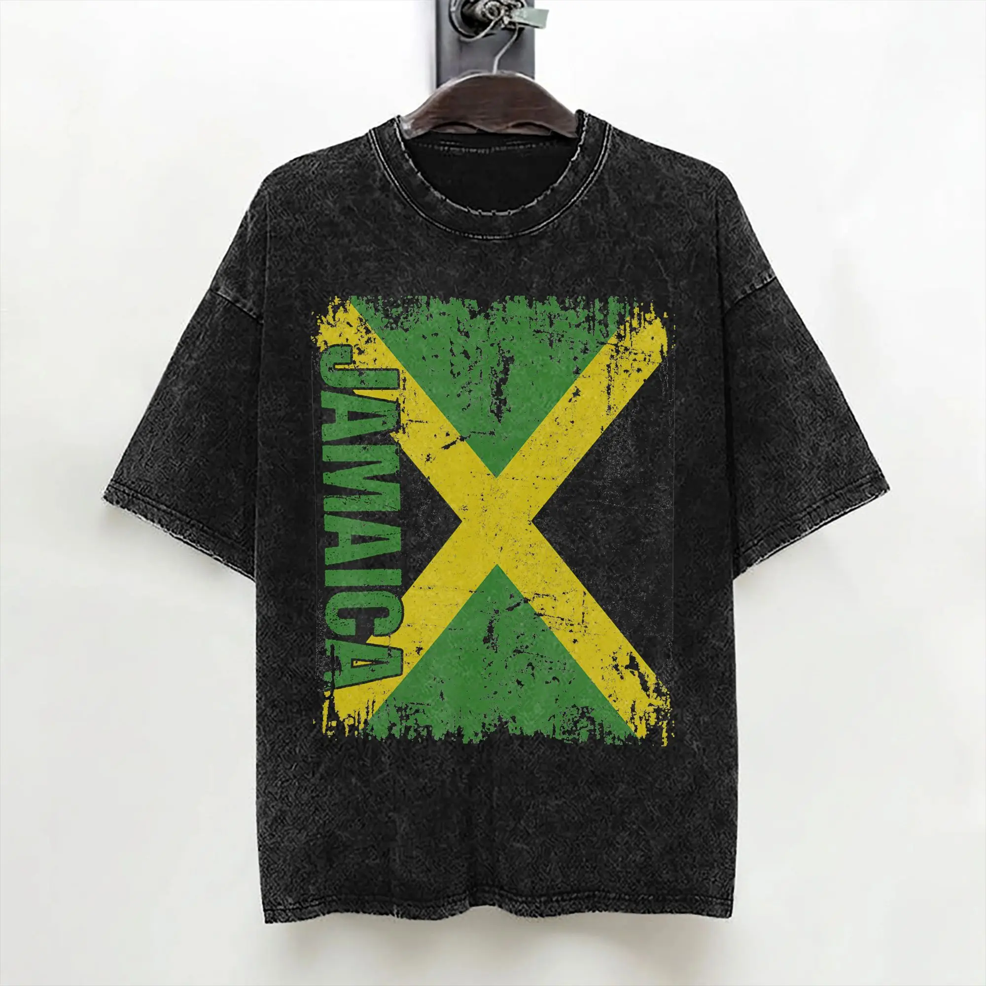 Jamaica Flag Jamaican T Shirt Washed Short Sleeve Oversize T-Shirt  Novelty for Men Women Streetwear Summer Tops Tees