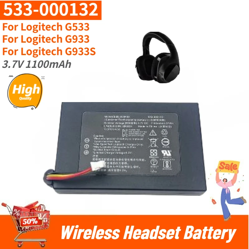 

533-000132 High Quality Wireless Headset Battery 3.7V 1100mAh for Logitech G533 G933 G933S Brand New Replacement Battery