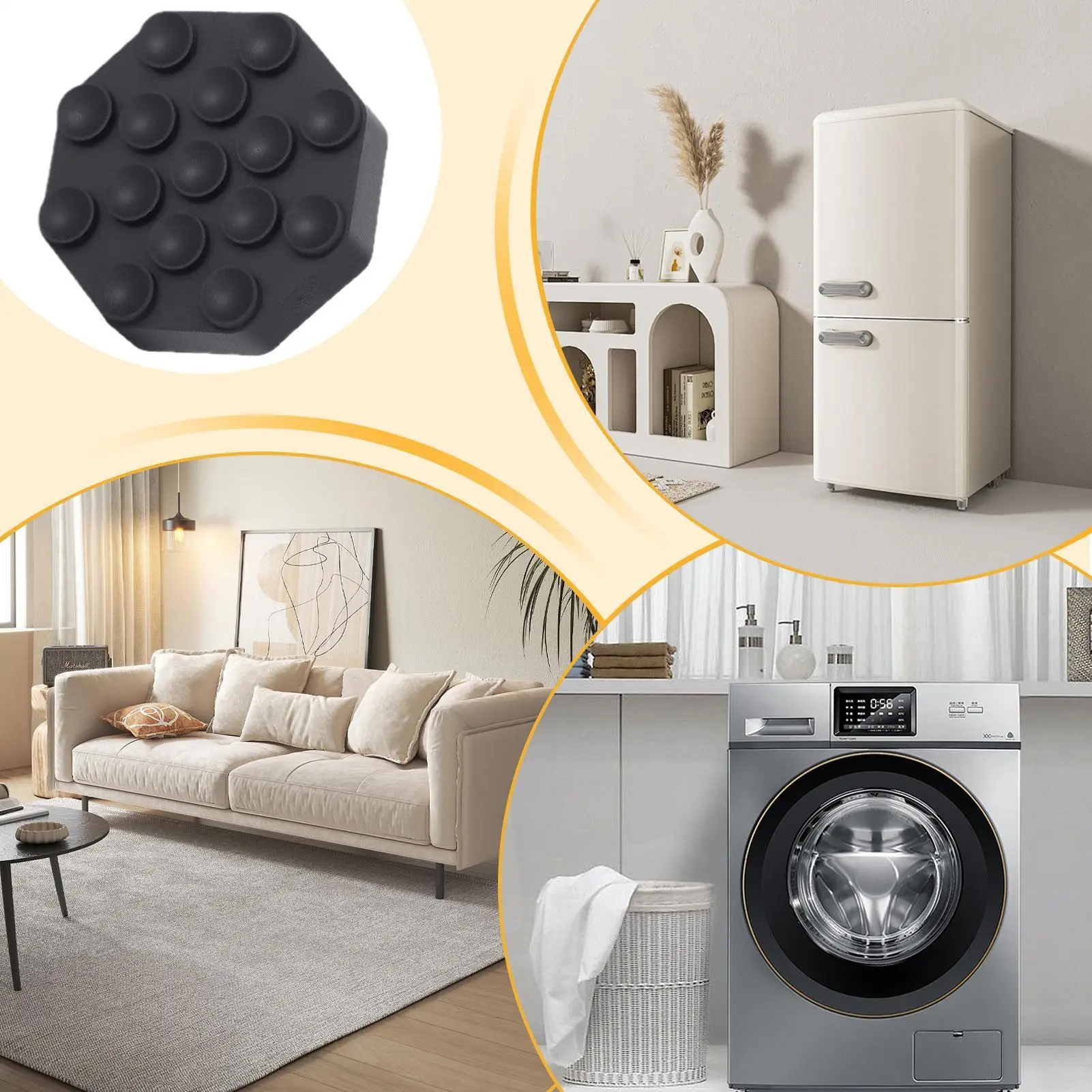 4 Pieces Washing Machine Feet Pads Reduce Noise Shock Support Anti-Slip Mat Foot Pedestal For Protect Floors Laundry Dryer