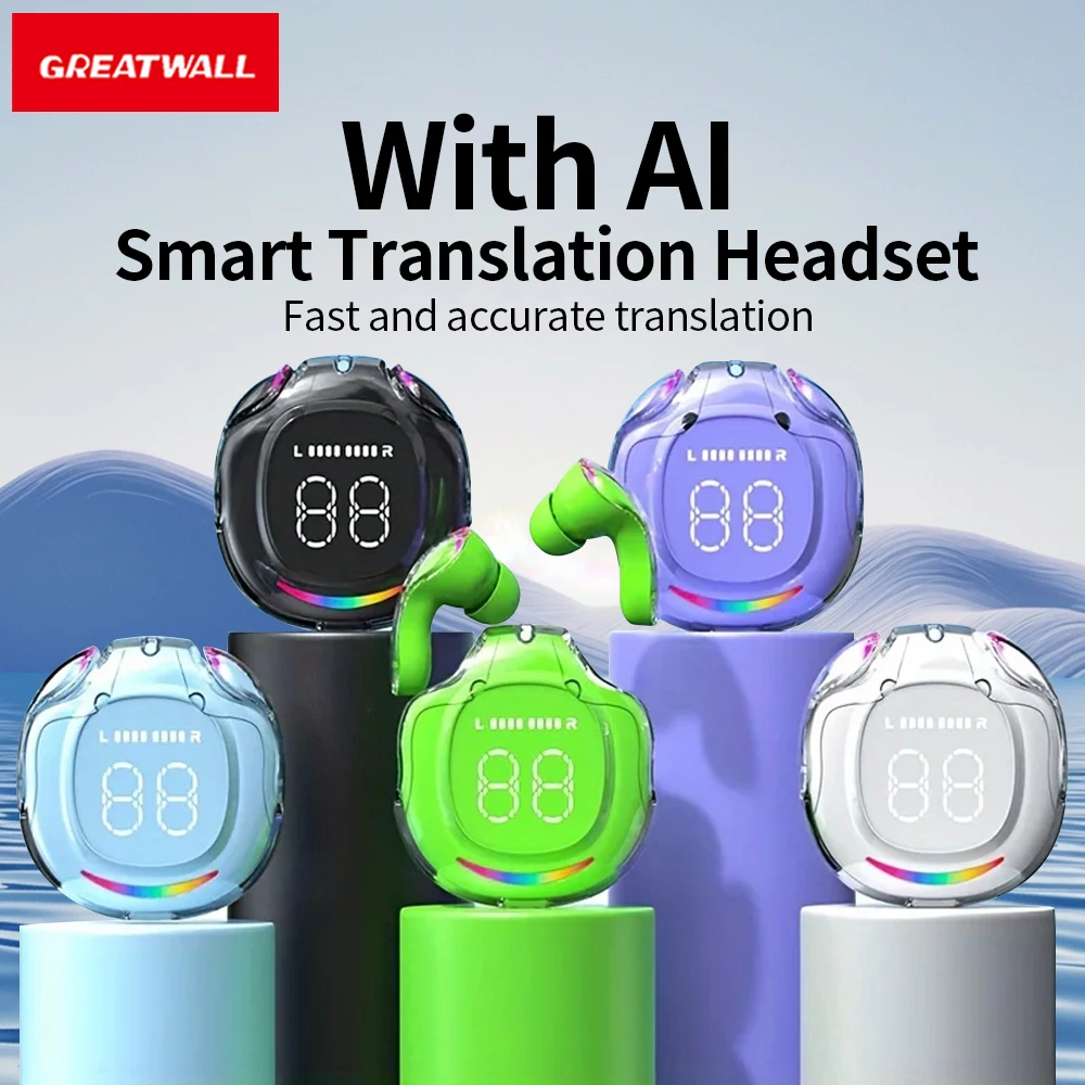 GREATWALL AI Translator Earphones Intelligent Colorful  Wireless Bluetooth Headset, Real-time Two-way Translation