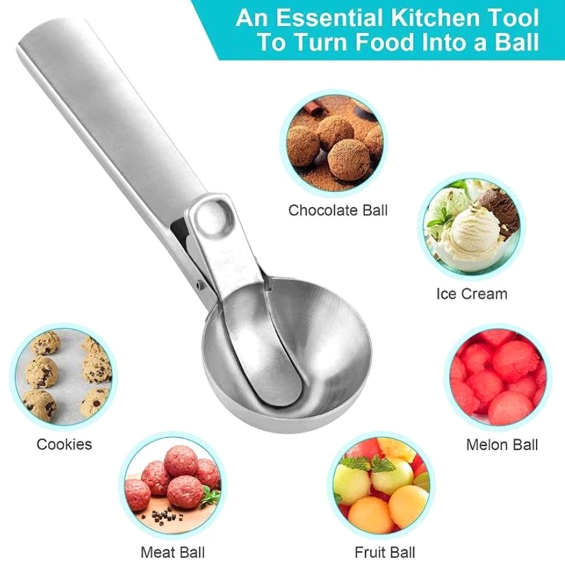 Multifunctional Ice Cream Scoops Stainless Steel Dual-Purpose Scoop Fruit Watermelon Spoon Ball Scoop Household Ice Cream Tools