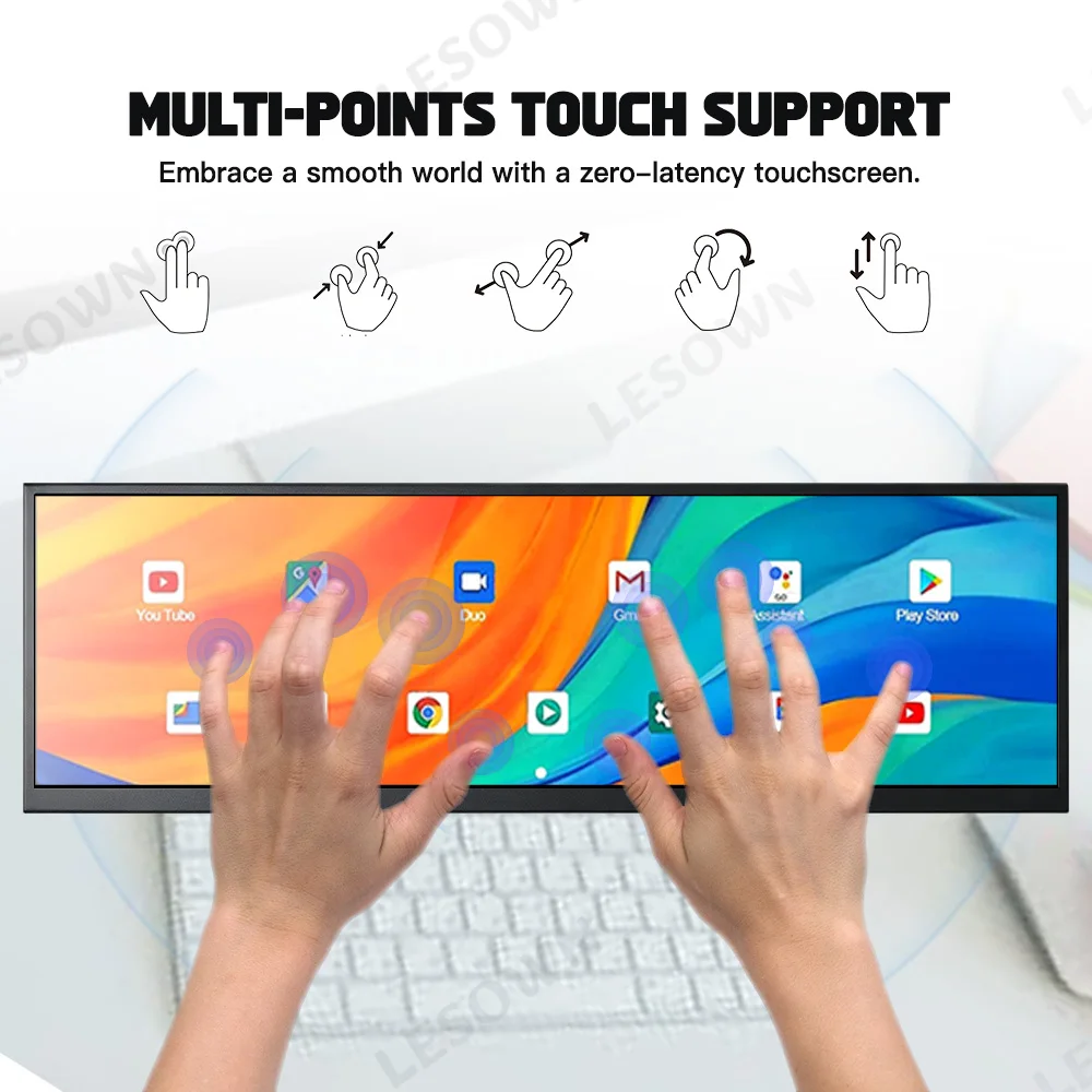 LESOWN 14.1 Inch Portable Monitor 1920x550 IPS Touchscreen Driver-free Travel Display with Speakers for Laptop