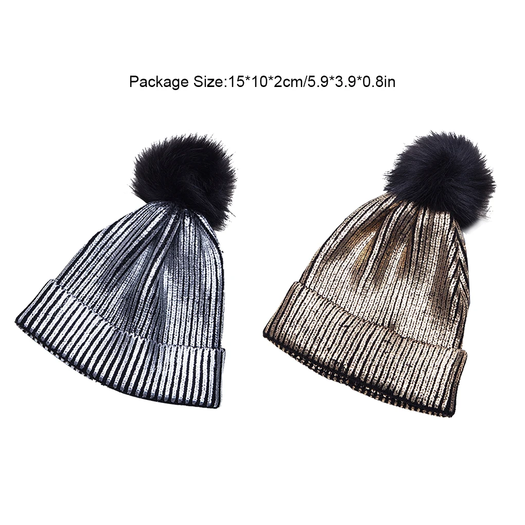 Winter Warmer Metallic Shiny Knitted Fashion Caps Beanies Hats Pompom Outdoor Skullies Accessories for Cycling