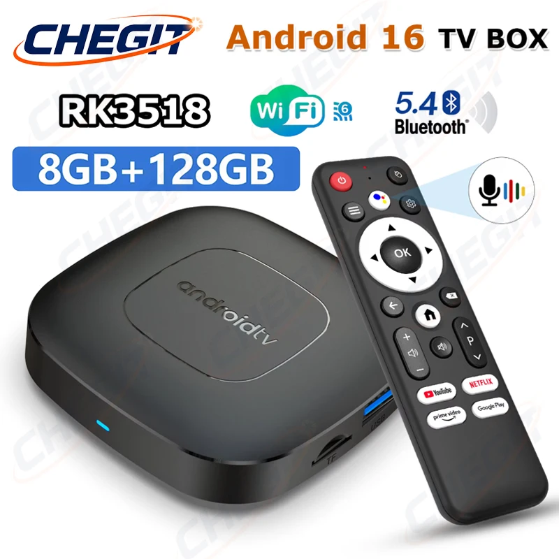 

Смарт ТВ-приставка 2026 Android 16, 8 ГБ+128 ГБ, Rockchip RK3518, Google Assistant, 4K видео, Bluetooth 5, медиаплеер, Wi-Fi 6, ТВ-бокс