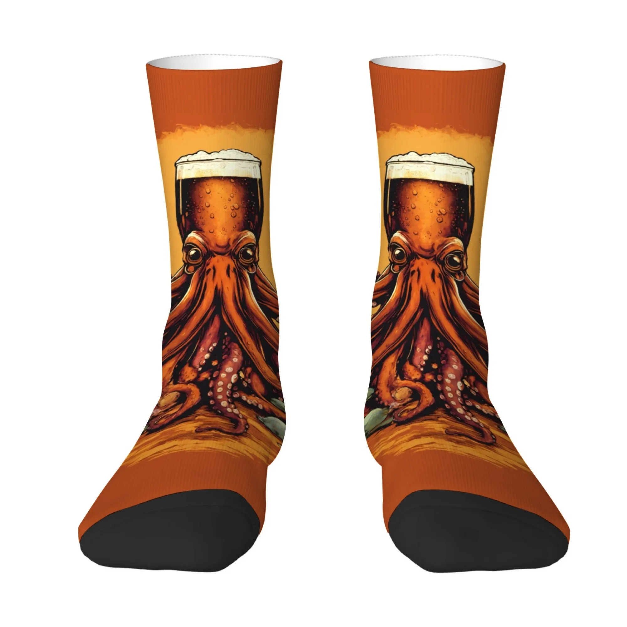 Beer Octopus Happy Hip-Hop Socks Novelty Funny Men's Socks Harajuku Retro Style Comfortable Breathable Casual Fashion Socks