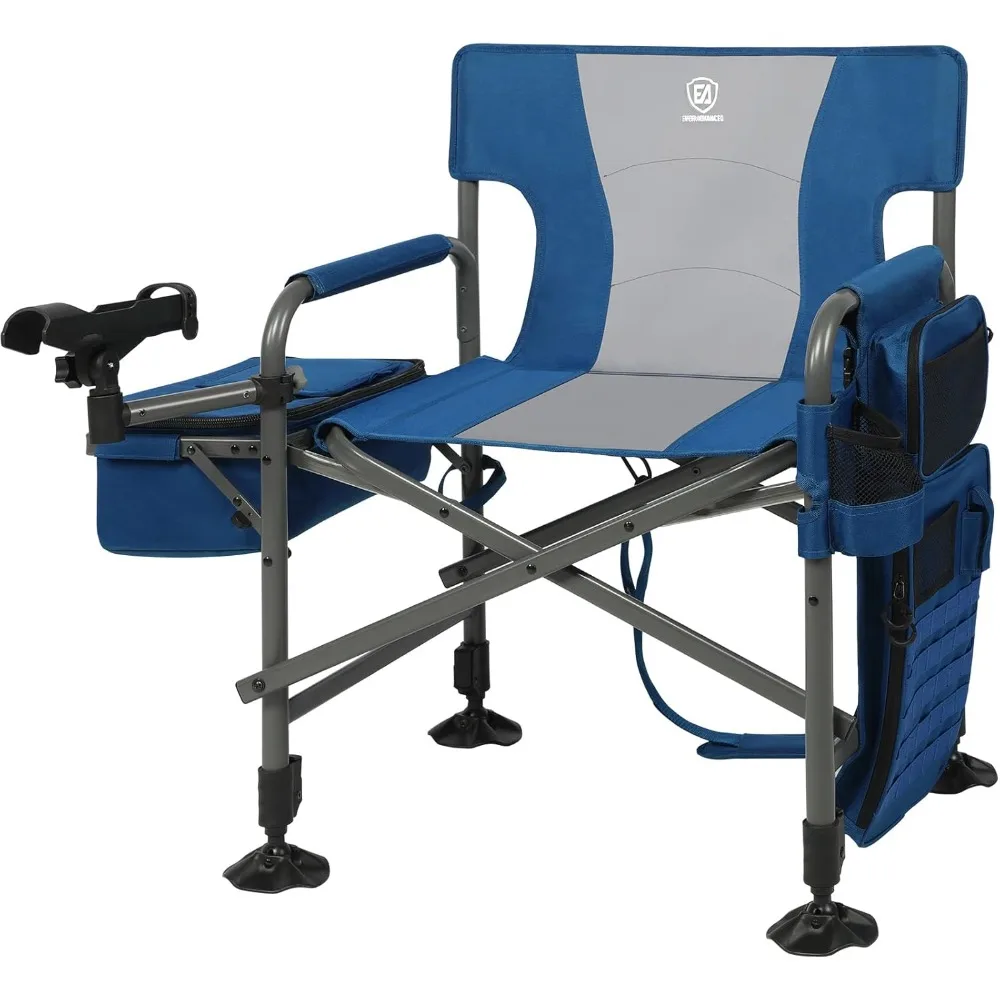 Fishing Chair with Rod Holder and Cooler, All Terrain Ice Fishing chair with Adjustable Feet, Mesh Back Folding Camping Chair