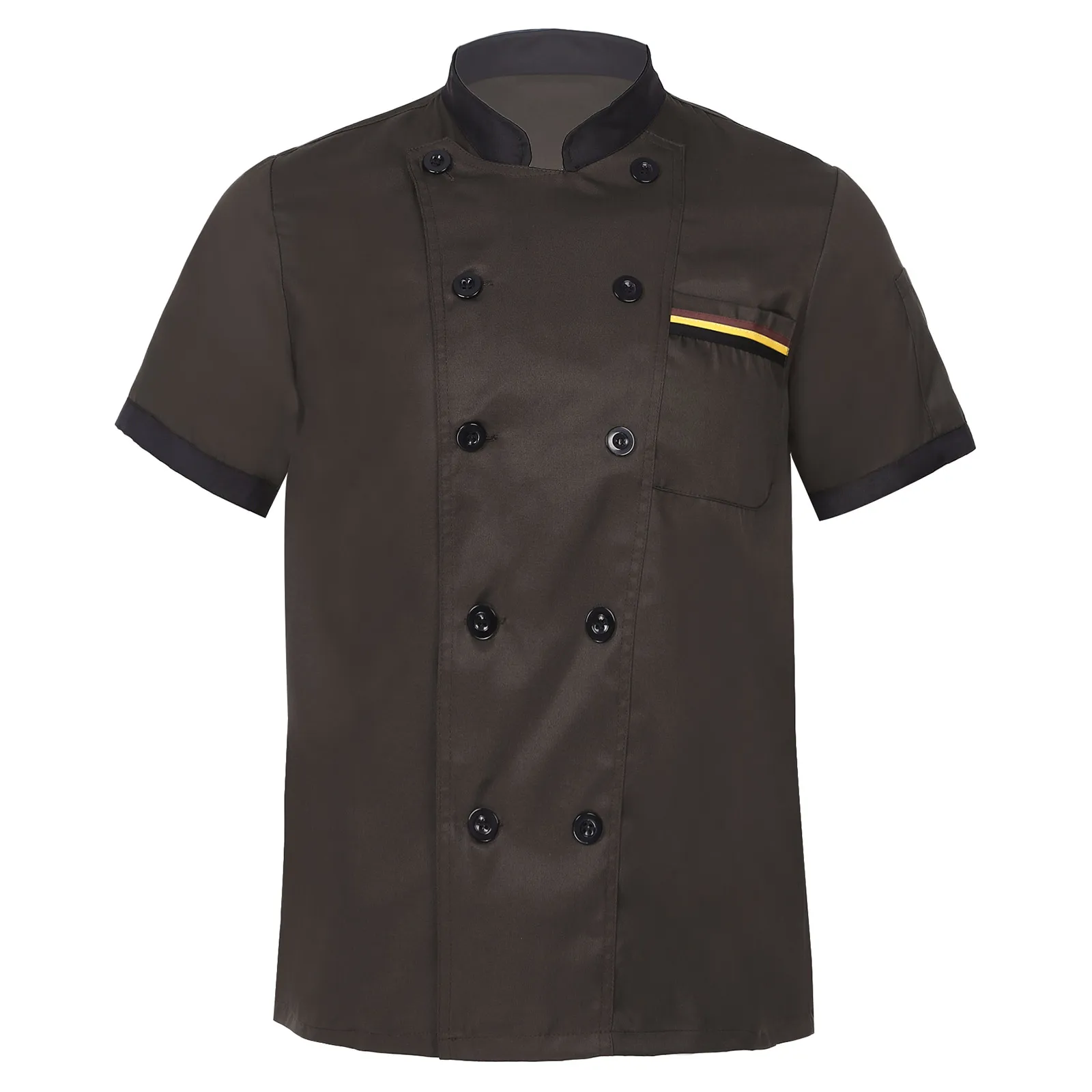 Adult Mens Womens Chef Cooks Shirt Uniform Short Sleeve Chefs Coat Contrast Color Stand Collar Kitchen Work Uniform