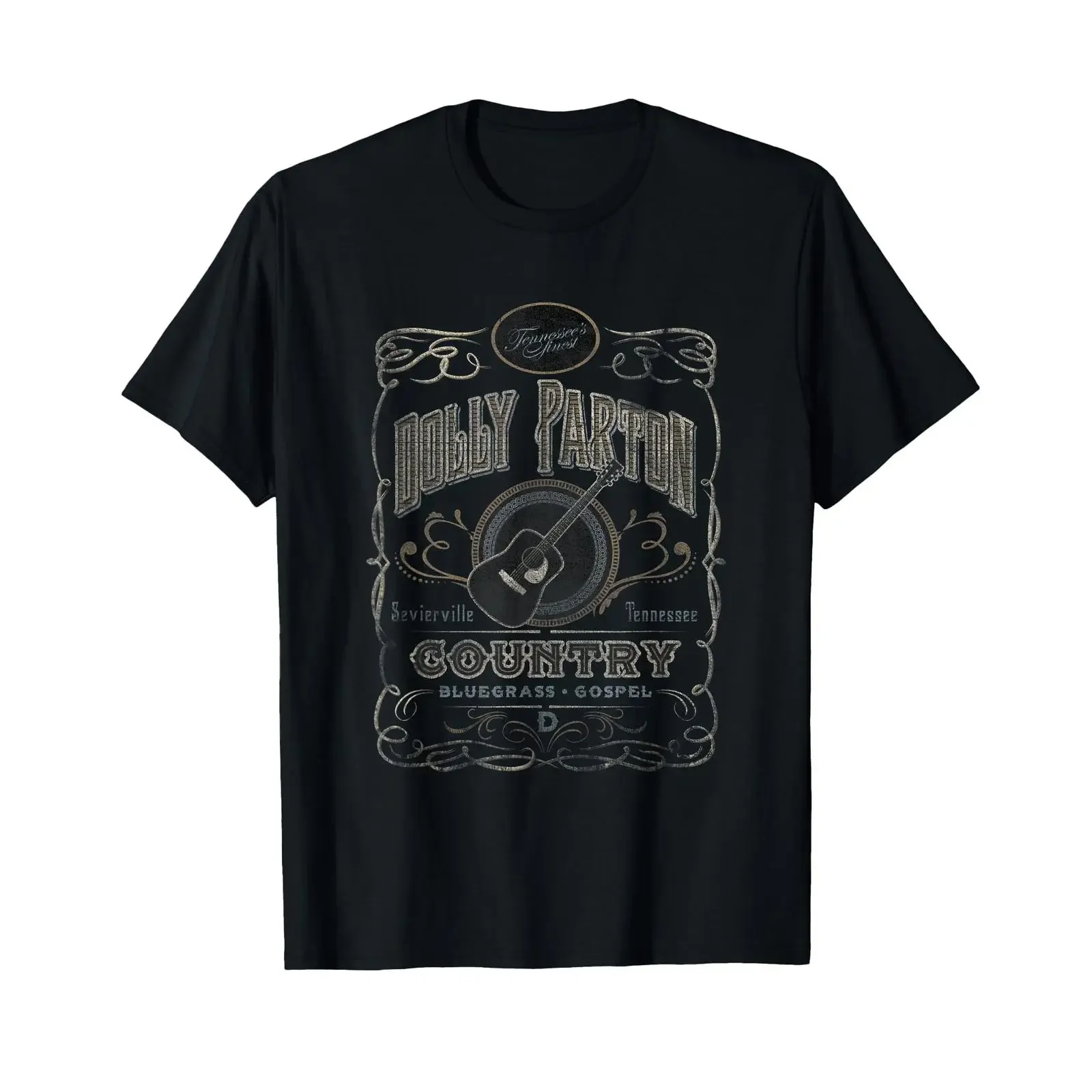 Dolly Parton Classic Fit Whiskey Label T Shirt Adult Crew Neck  Polyester amp Cotton Blend Black vintage Washed Stylish