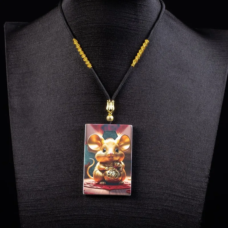 Zodiac Double-Sided Shadow- Rat + Guardian Spirit Exquisitely Carved Jade Pendant Jewelry