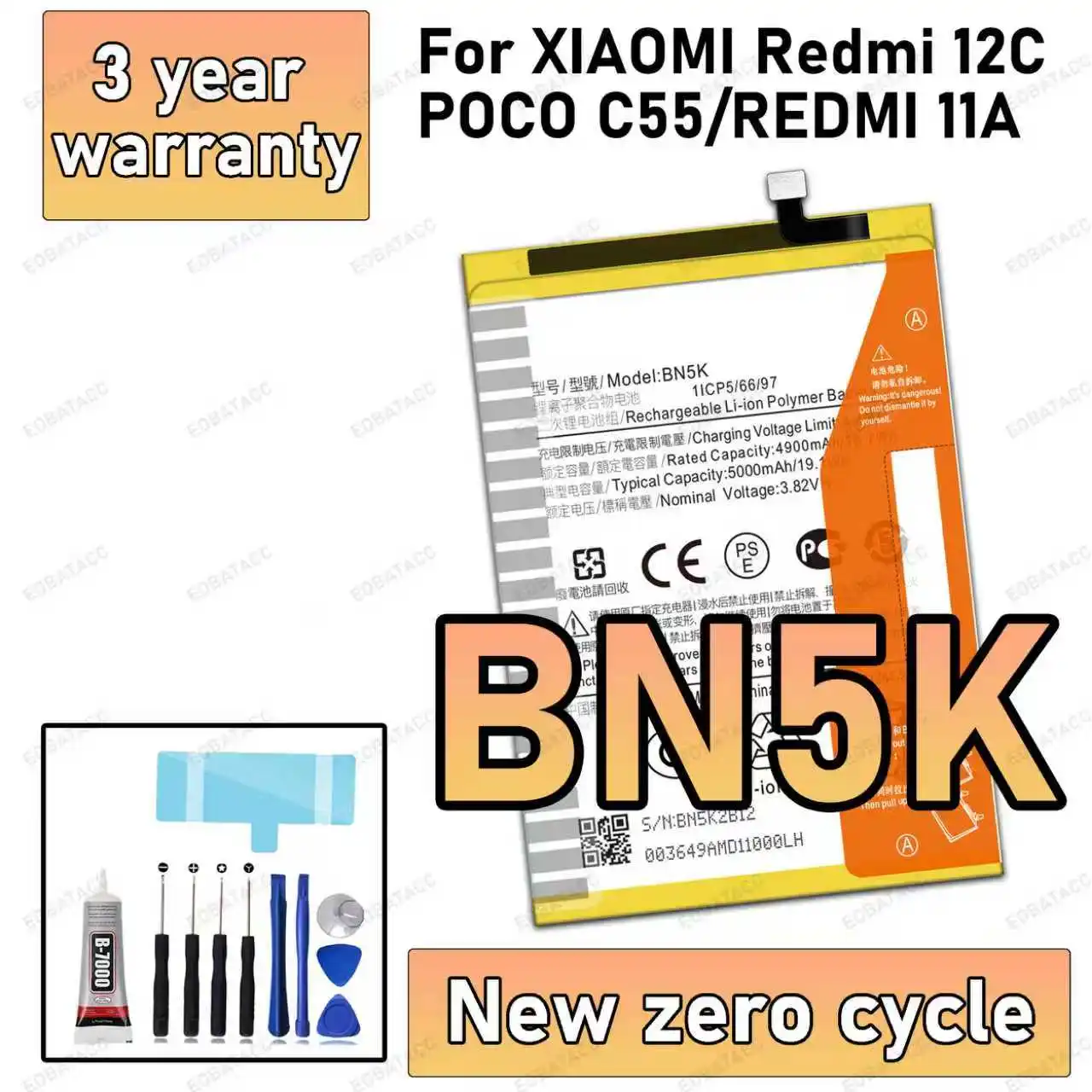 

100% New High Quanlity BN5K Battery For XIAOMI REDMI 12C/POCO C55/REDMI 11A Replacement Batteria Batteries+Free tools
