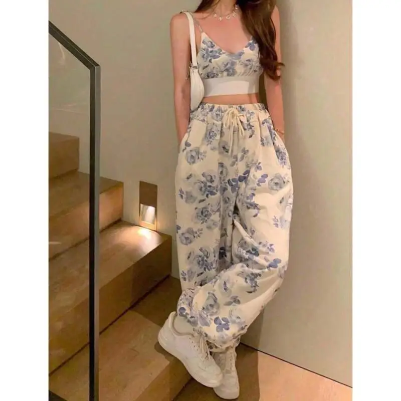 

New E 44700 Cross-Border ort Strapl Vest High Waist Wide Leg Pants Set Casual Sportswear for Men Autumn Seven Sve