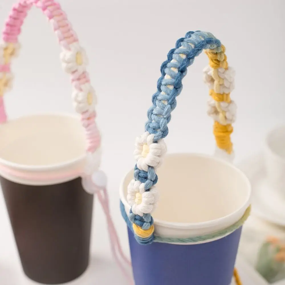 Hand-woven Flower Water Bottle Handle Leakproof with Adjustable Hand Strap Packaging Strap Coffee Milk Tea Cup Strap