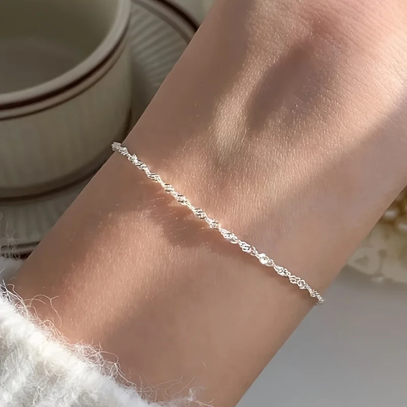 1pc a Shiny Silvery Minimalist Chain Bracelet, a Easy Jewelry Gift Suitable for Both Men And Women - Detail 1