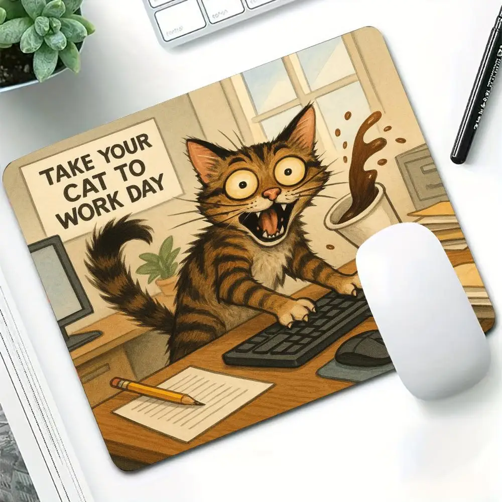 

Take Your Cat To Work Day Mouse Pad 40X45 Large Square Computer Office Game Table Mats Rubber Non-slip Mat Small Decor Desk Pads
