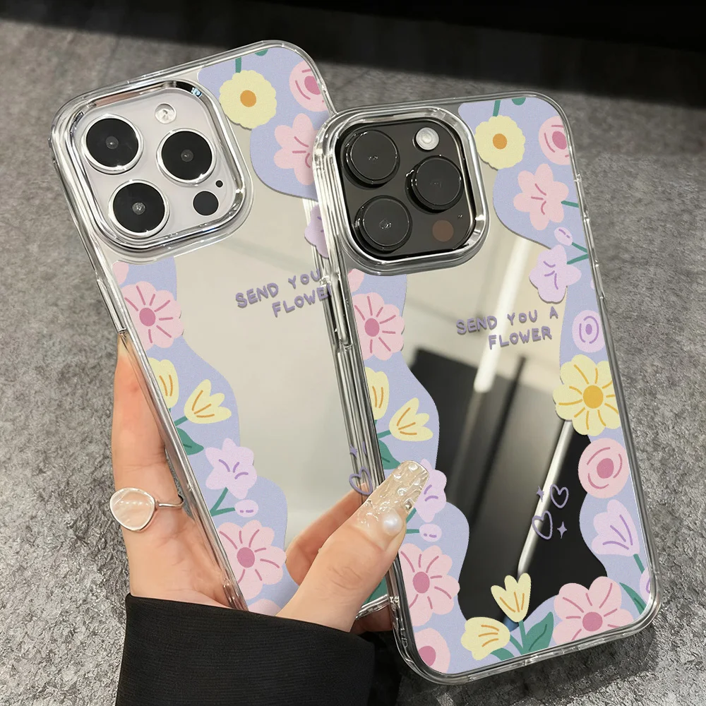 Luxus Blume Make-Up Spiegel Telefon Fall Für iPhone 17 Pro Max 16 13 11 15 14 12 Air 16promax 17promax 15promax Funda Abdeckung Coque