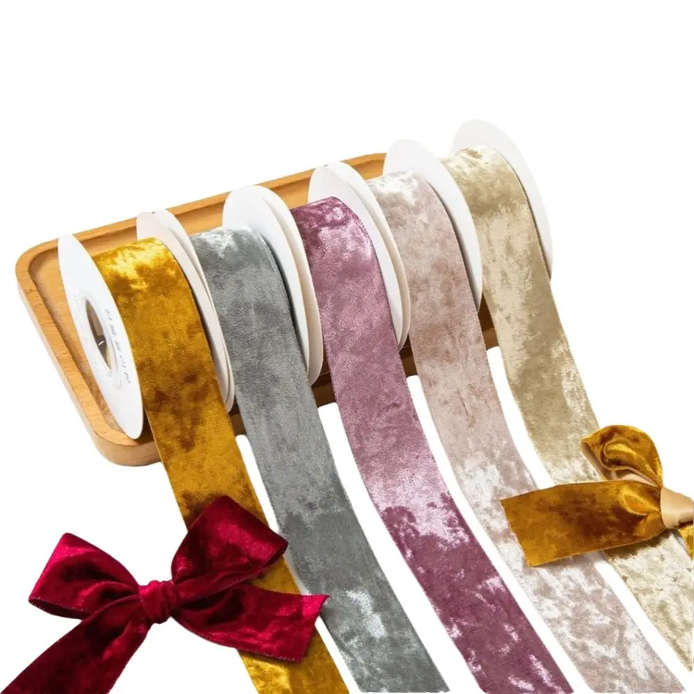 3.8cm Width Velvet Wired Ribbon Crushed Velvet 5 Yards Length Rhinestone Velvet Ribbon Gift Wrapping Ribbon