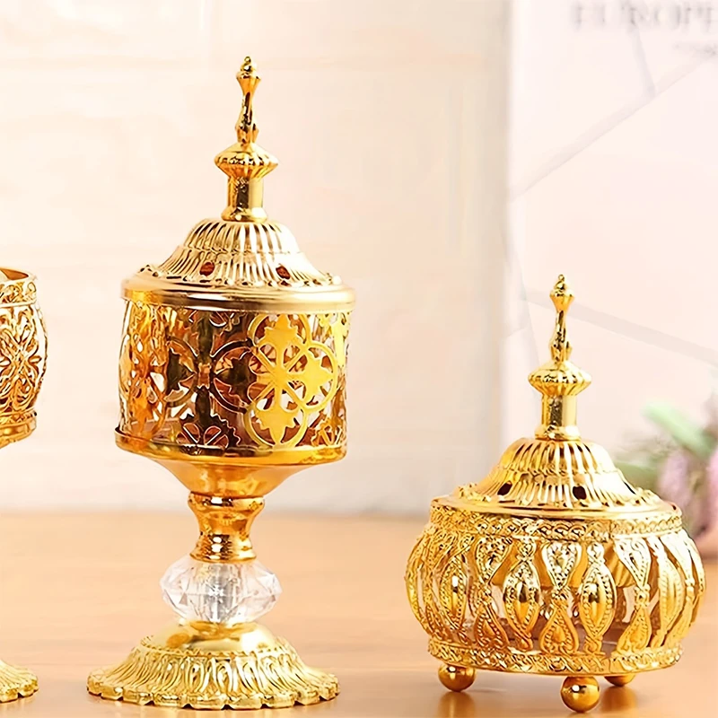 Metal Indoor Burner Middle East Church Electric Censer Gold Color Burner Vintage Sandalwood Burner Middle Eastern Style Ornament