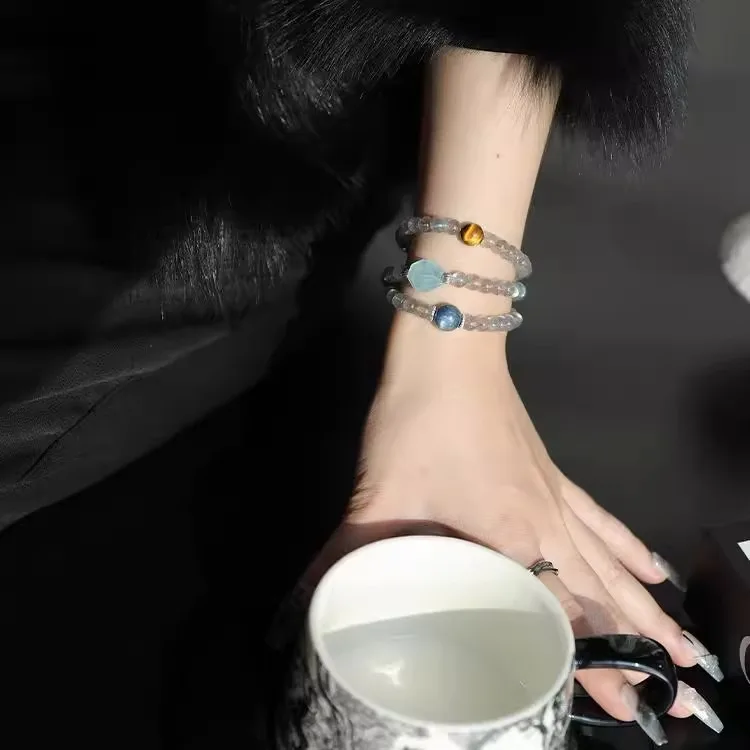 Jishengji متعدد دائرة سوار عين النمر حجر الملحقات الأزرق الداكن مجوهرات هدايا أنثى Moonstone كريستال أساور محظوظ Ha