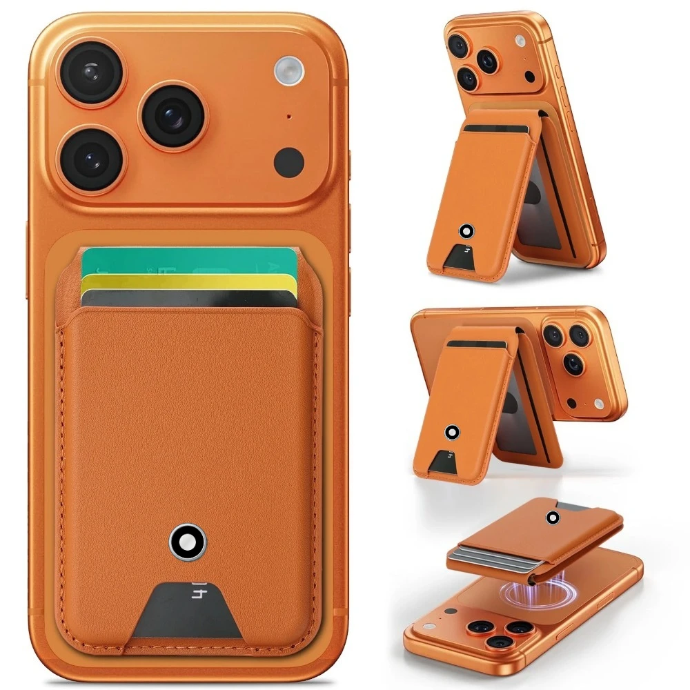 High End Business Sle Magnetic Leather Cards Bag for Iphone17 16 15 14 13 12 Samsung Xiaomi Google Phone Kickstand Card Holder