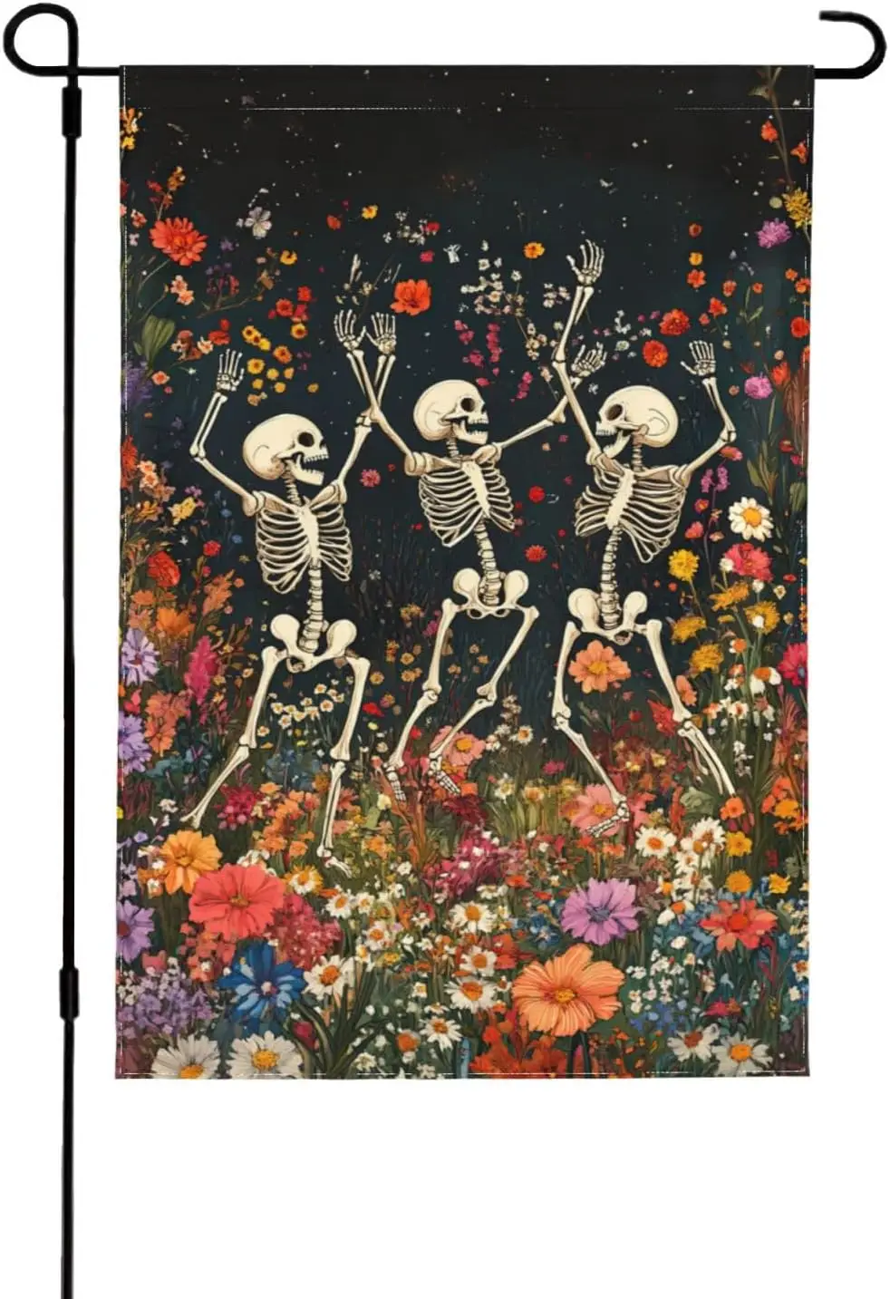Skeleton Skull Wildflowers Garden Flag 12x18 Inch Double Sided Outside Yard Flag Outdoor Decoration XAA UUV EEU SSL