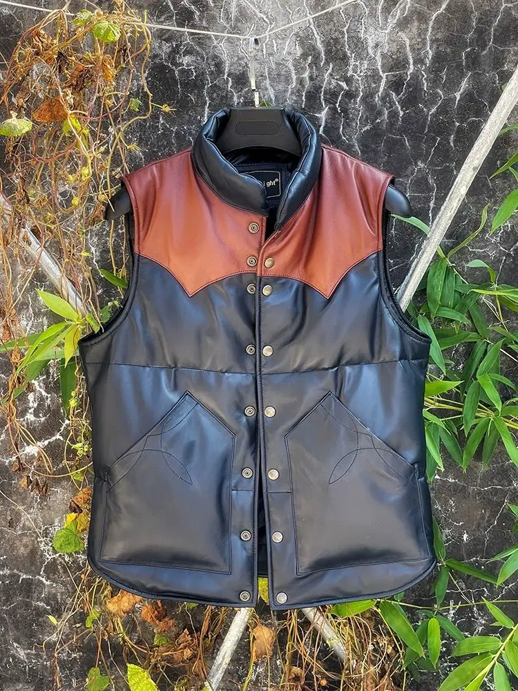 New Fashion Men's Genuine Leather Vest Natural Real Sheepskin Lambskin Clothes for Male Duck Down Padded Jacket Sleeveless 5XL