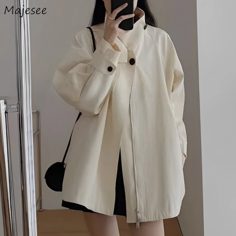 

Women Autumn Korean Style Trench Coat Baggy Fashion Stand Collar Windbreaker Leisure Street Wear Harajuku Female Zip-up Jacket