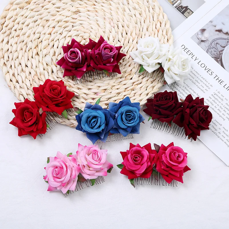 Elegante nupcial rosa flor hairpins barrette casamento broches de dama de honra festa moda grampos de cabelo acessórios de estilo de cabelo