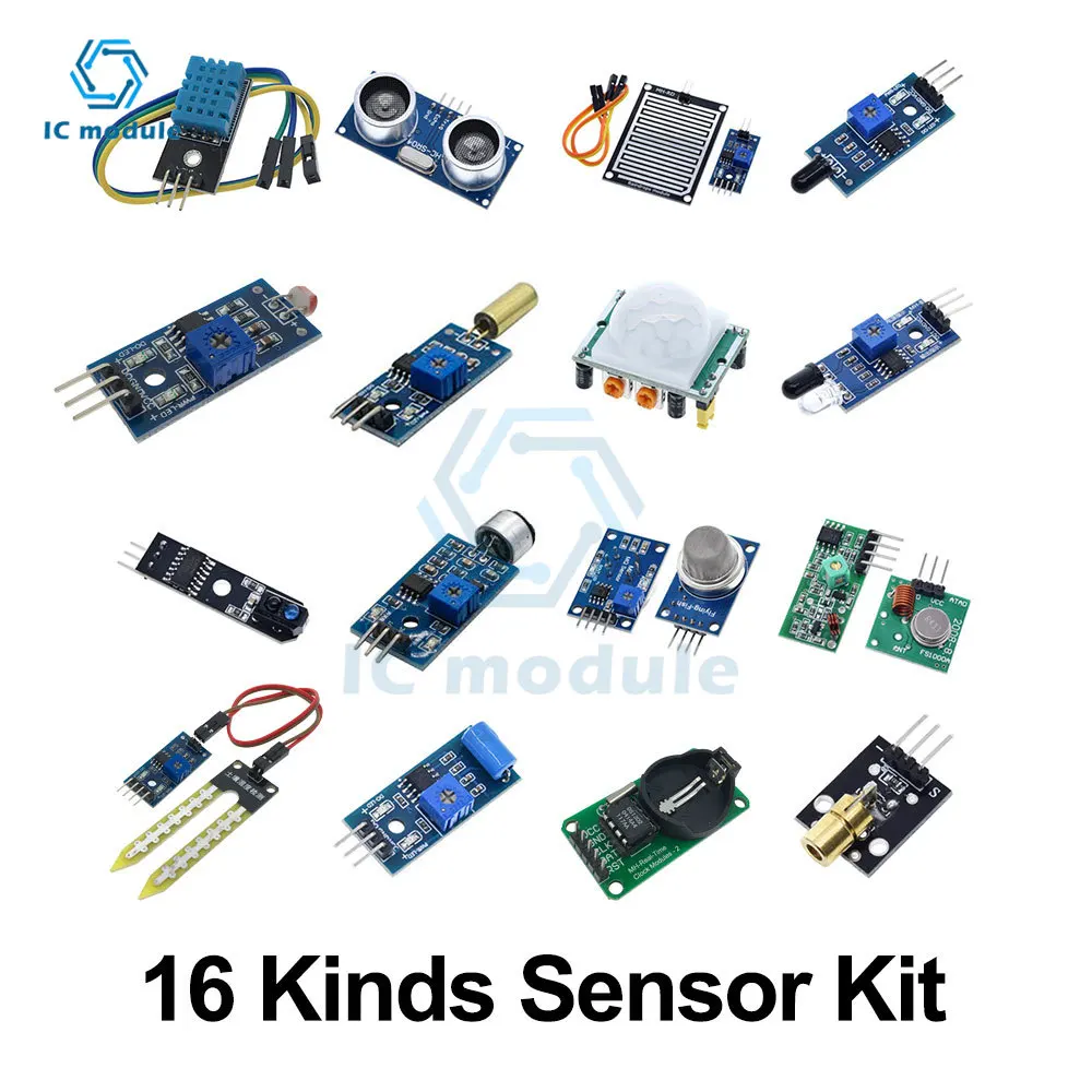 16 in 1 Smart Home Sensor Modules Kit DIY Professional Modules Sensor Kit for Arduino Raspberry Pi