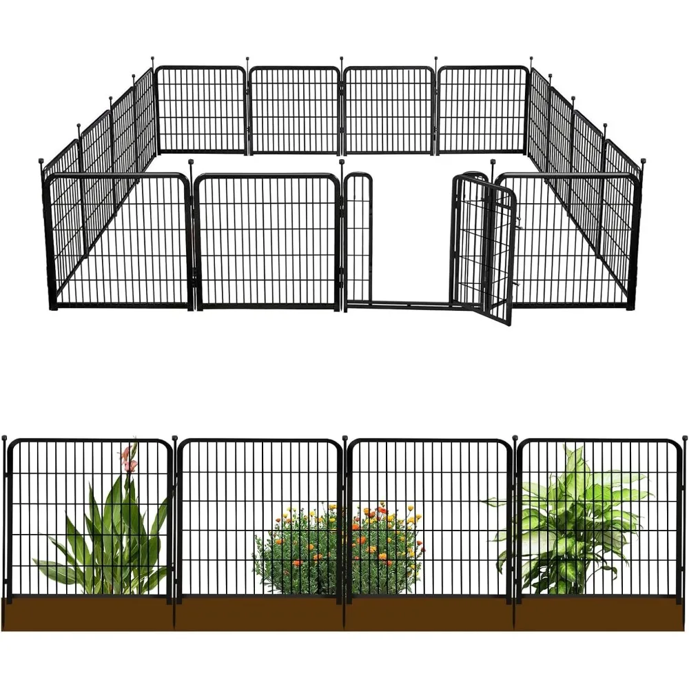 

Tall Garden Fence with Gate 48 in(H)×27 in(L) 12 Panels Total 26.6 Ft(L), Garden Fencing to Keep Dogs Out, Heavy Duty Iron Metal