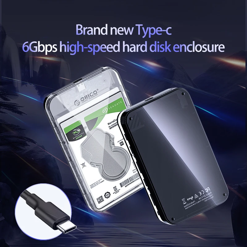 ORICO Type-C 2.5-inch แฟลชไดร์ฟ HDD กรณี SATA 5Gbps Cyberpunk ออกแบบกล่องใส่ฮาร์ดดิสก์ HDD SSD โปร่งใสสำหรับ casing PC