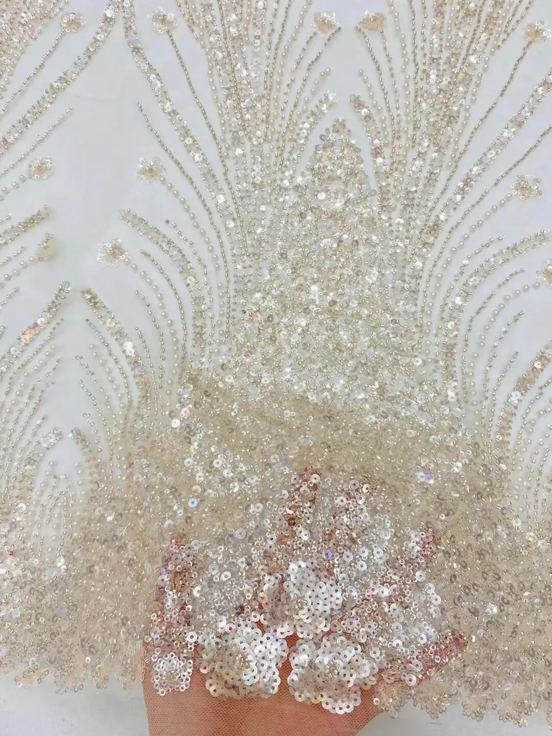 

French Beaded Tulle Lace Fabric J-1308652 High Quality African Net Lace Fabrics With Sequins For Evening Dresses