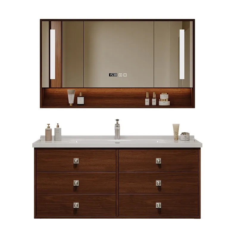 

Slate red oak bathroom cabinet combination retro mid-ancient style hot bending integrated basin washbasin washbasin
