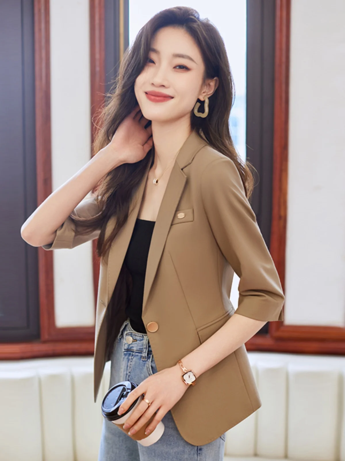 

Slim Fit Women's ort Sle Korean Version Autumn Winter New Arrival Seven Sve Commute Sle Faionable