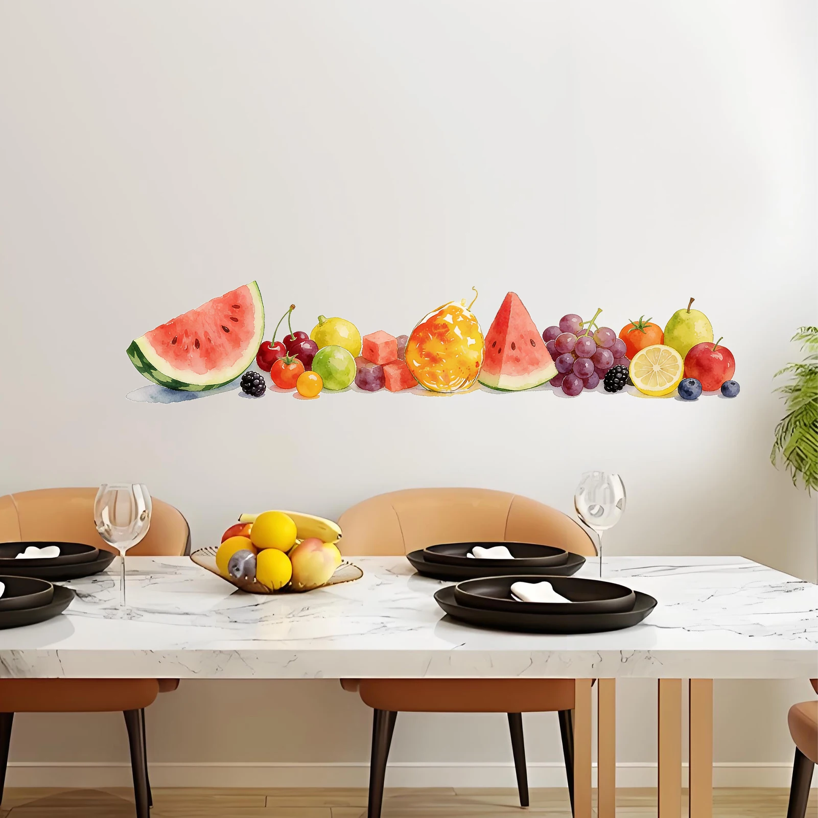 Wasserfarben-Frucht-Wandaufkleber, Bunte Sommerfrüchte mit Wassermelone & Trauben Vinyl-Sticker