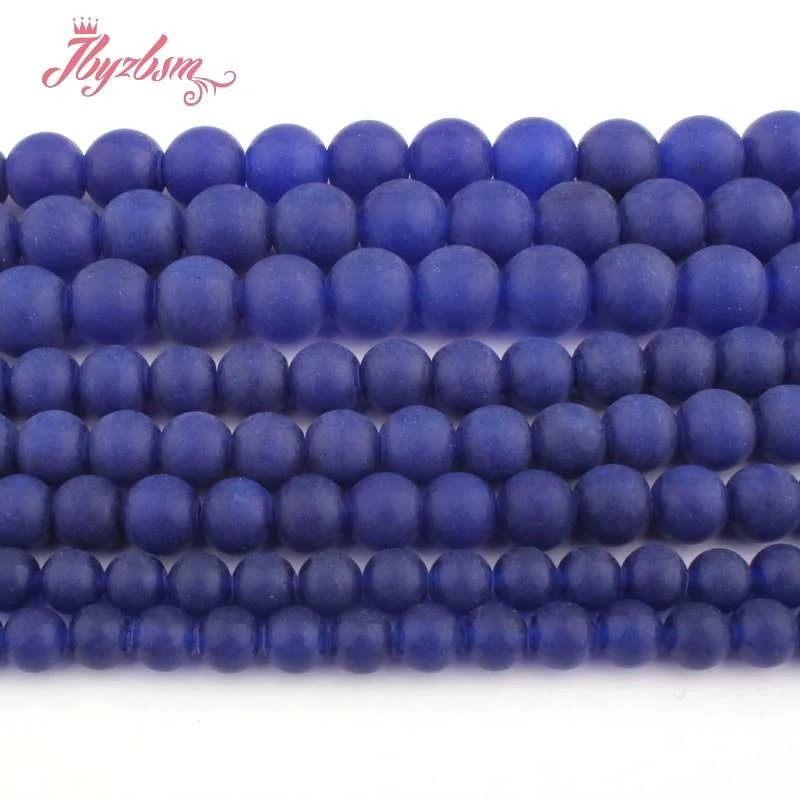 

6,8,10mm Frost Matte Round Beads Ball Blue Jades Stone Beads For DIY Necklace Bracelats Earring Jewelry Making 15" Free Shipping