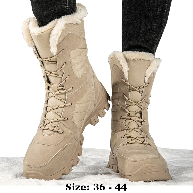 

High quality ankle length cotton snow boots for women new 2024 winter outdoor fur plush warm walking big size shoe green beige