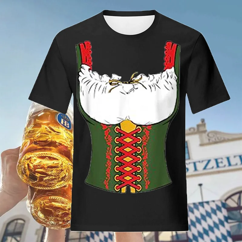 Vintage 3D German Oktoberfest Beer Festival Printed T-Shirt Costume Germany Beer Festival Graphic Tee Shirts Mens Clothing Tees