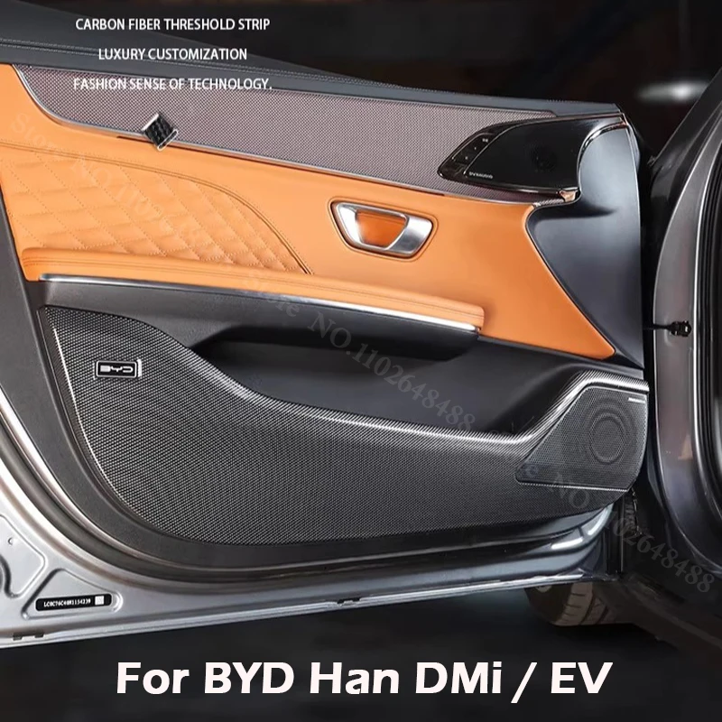 For BYD Han DM-i EV 2022-2026 Car Door Anti Kick Frame Carbon Fiber Pattern ABS Plastics Door Panel Protective Cover Stickers