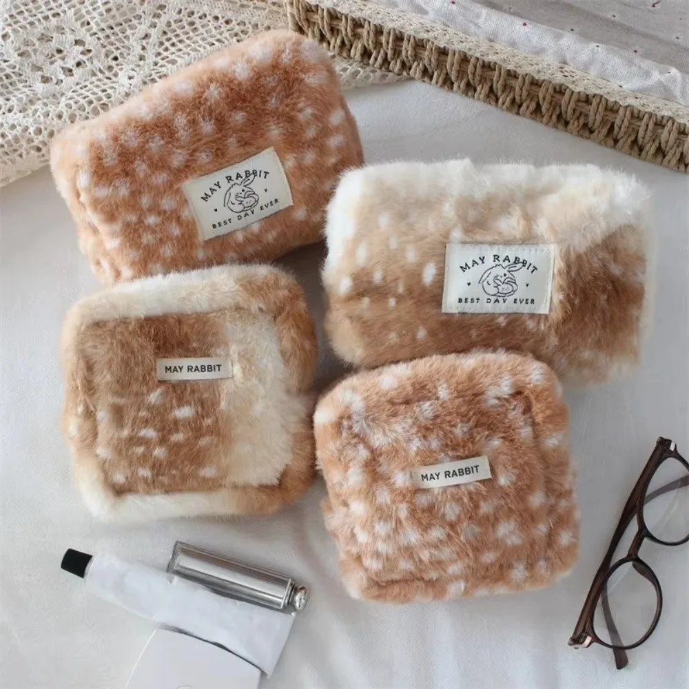 Fashion Small Makeup Bag Large Capacity Deer Patterned Coin Purse Sanitary Pad Pouch Lipstick Case For Travel Women