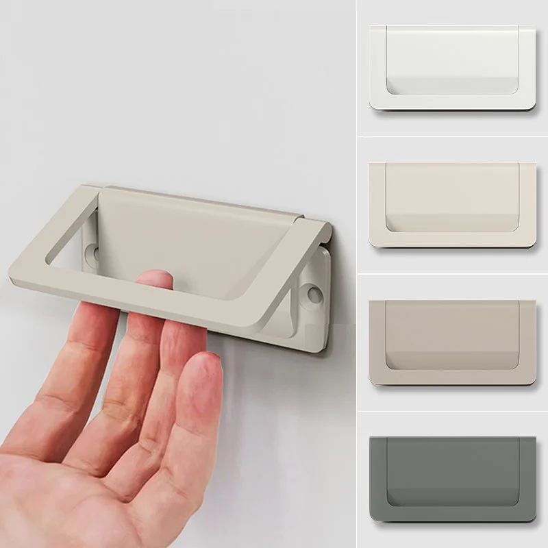 U702 Cashmere Grey Non Perforated Drawer Invisible Handle Ultra Thin Flat Tatami Folding Cabinet Interior Hidden Handle White